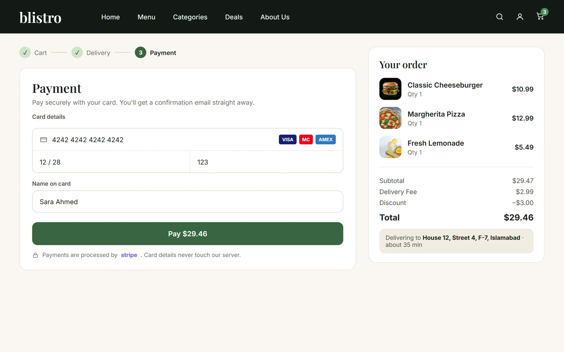 The payment step with the order summary
