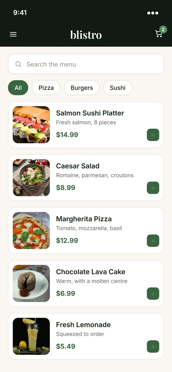 The menu on a phone