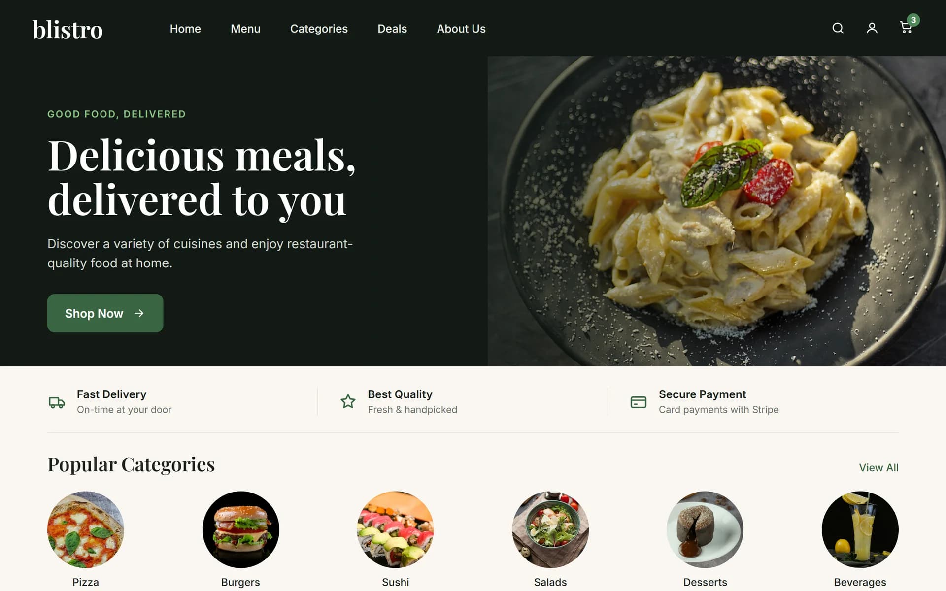 The Blistro storefront: delicious meals, delivered to you