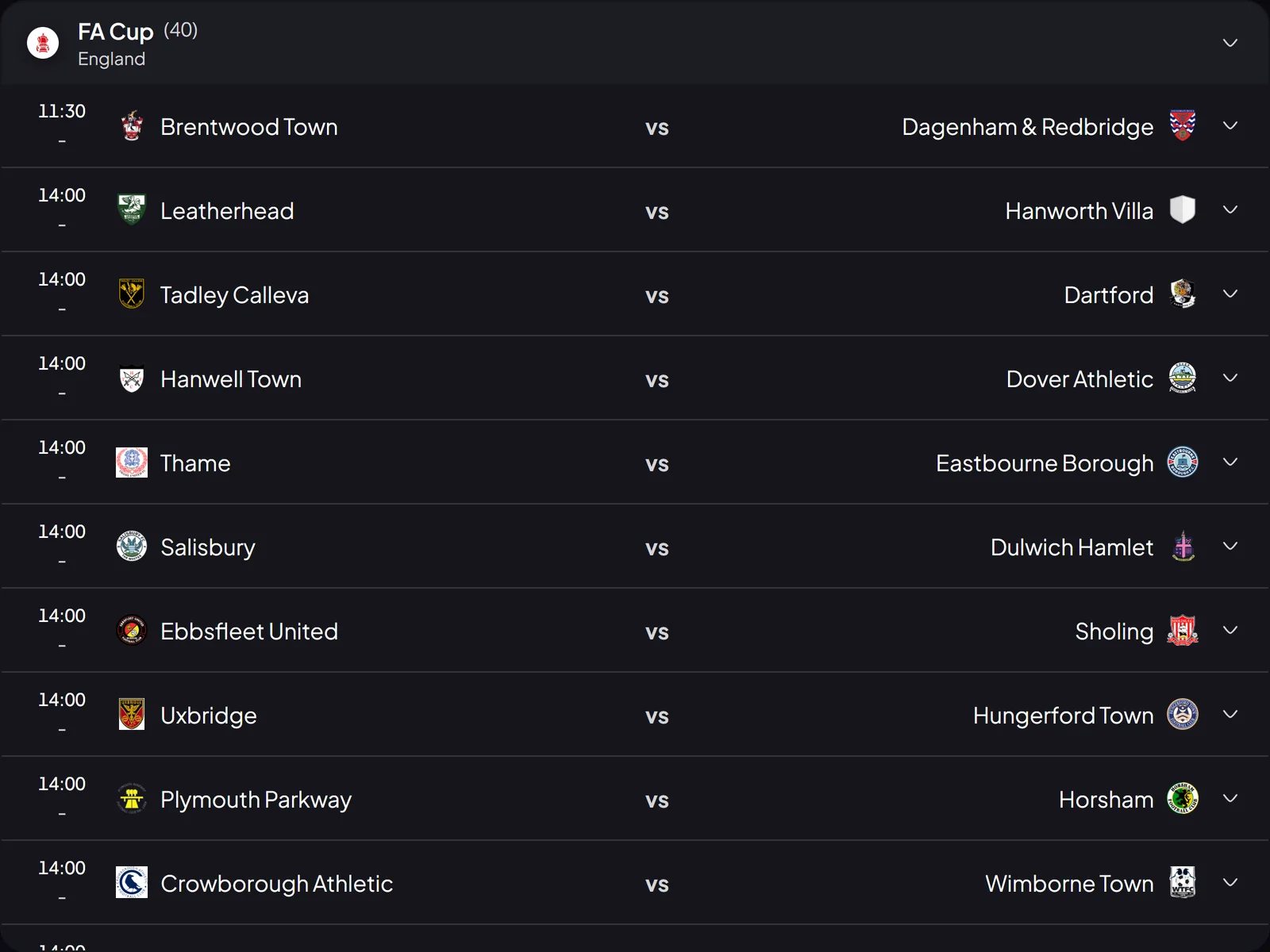 The day's FA Cup fixtures with kick-off times